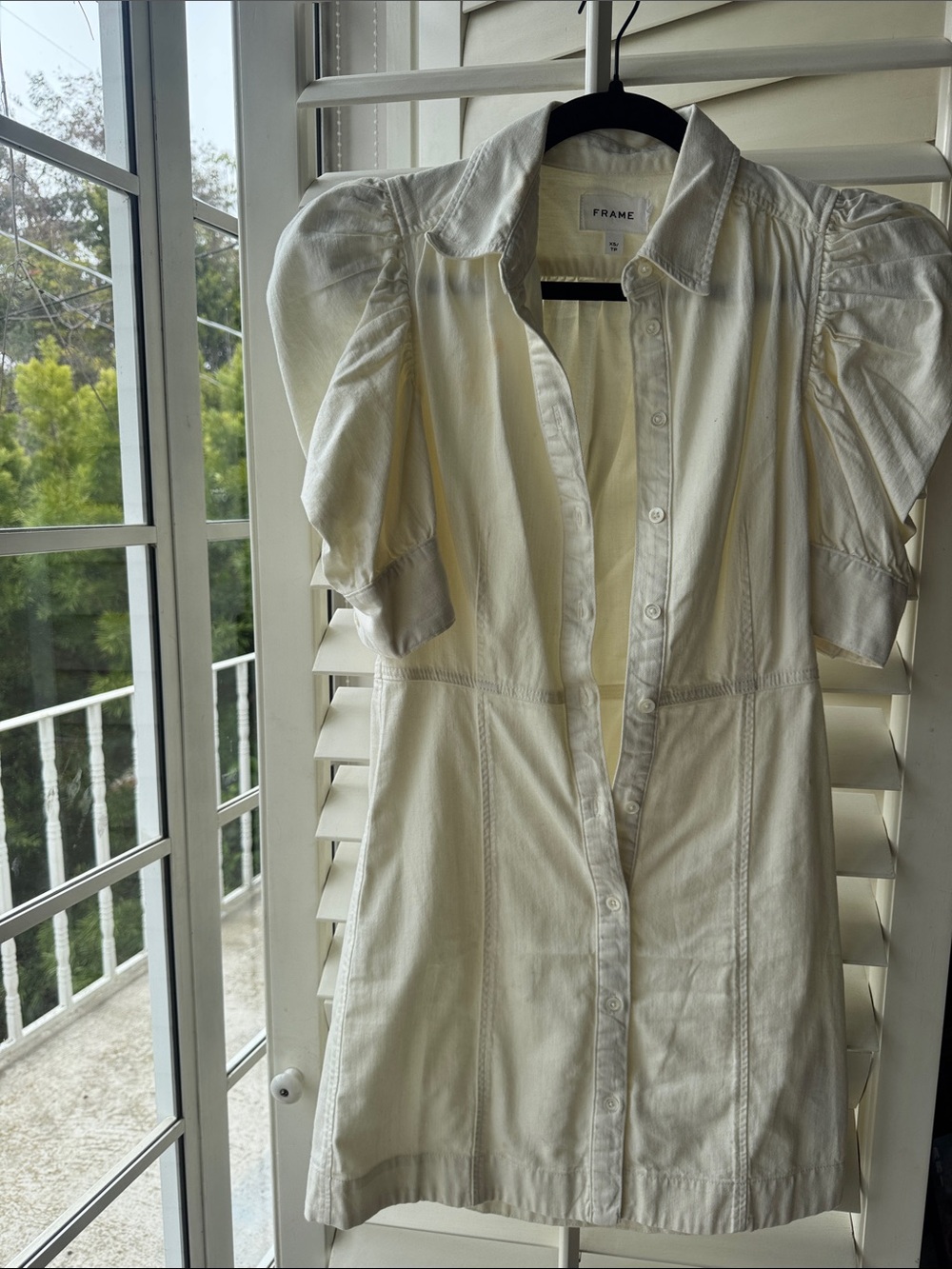 Frame Denim Cream Button-Front Puff Sleeve Dress